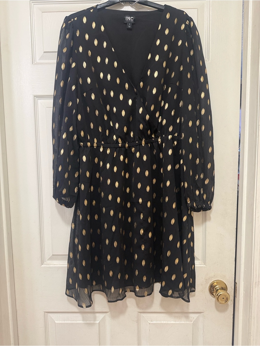 INC International Concepts Black Dress with Gold Dot Accents